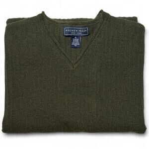 Vintage Y2K Andrew Fezza New York V Neck Sweater Men's XL Dark Green Textured